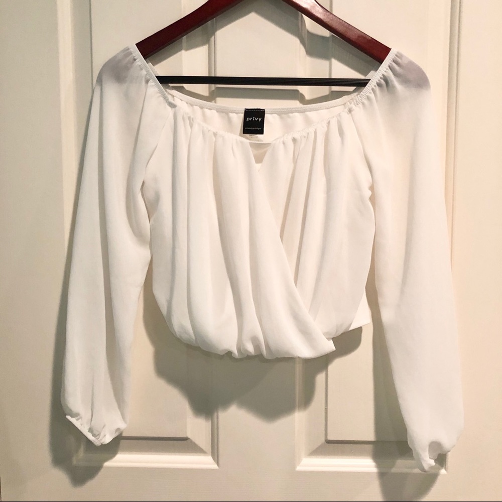 Privy White Off-The-Shoulder Top w/ Puff Sleeves